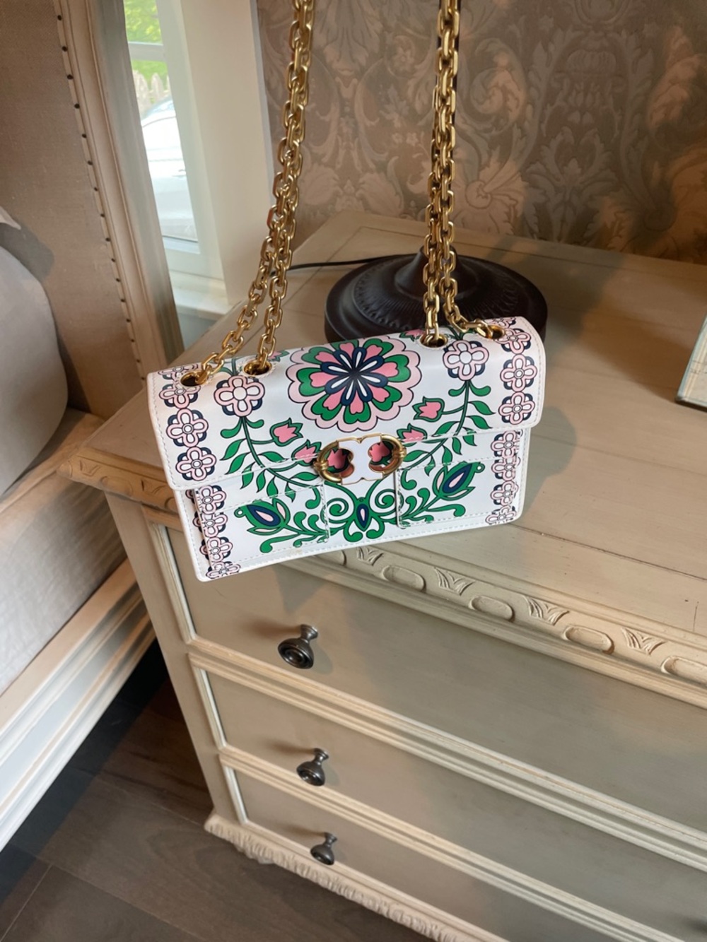 Tory Burch Gemini Link Garden Party floral purse chain